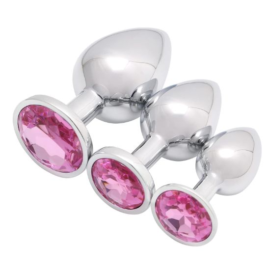 3-Piece Jewel Metal Anal Plug Set (Pink) in Pakistan