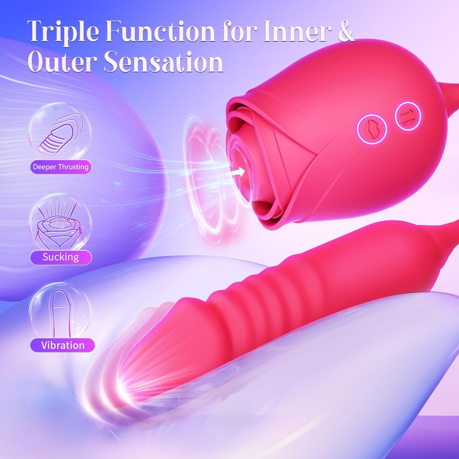 MOOLIGIRL Rose Vibrator – Thrusting G-Spot Massager with 10 Suction Modes for Clitoral & Nipple Stimulation | Double-Ended Adult Toy for Women & Couples in Pakistan