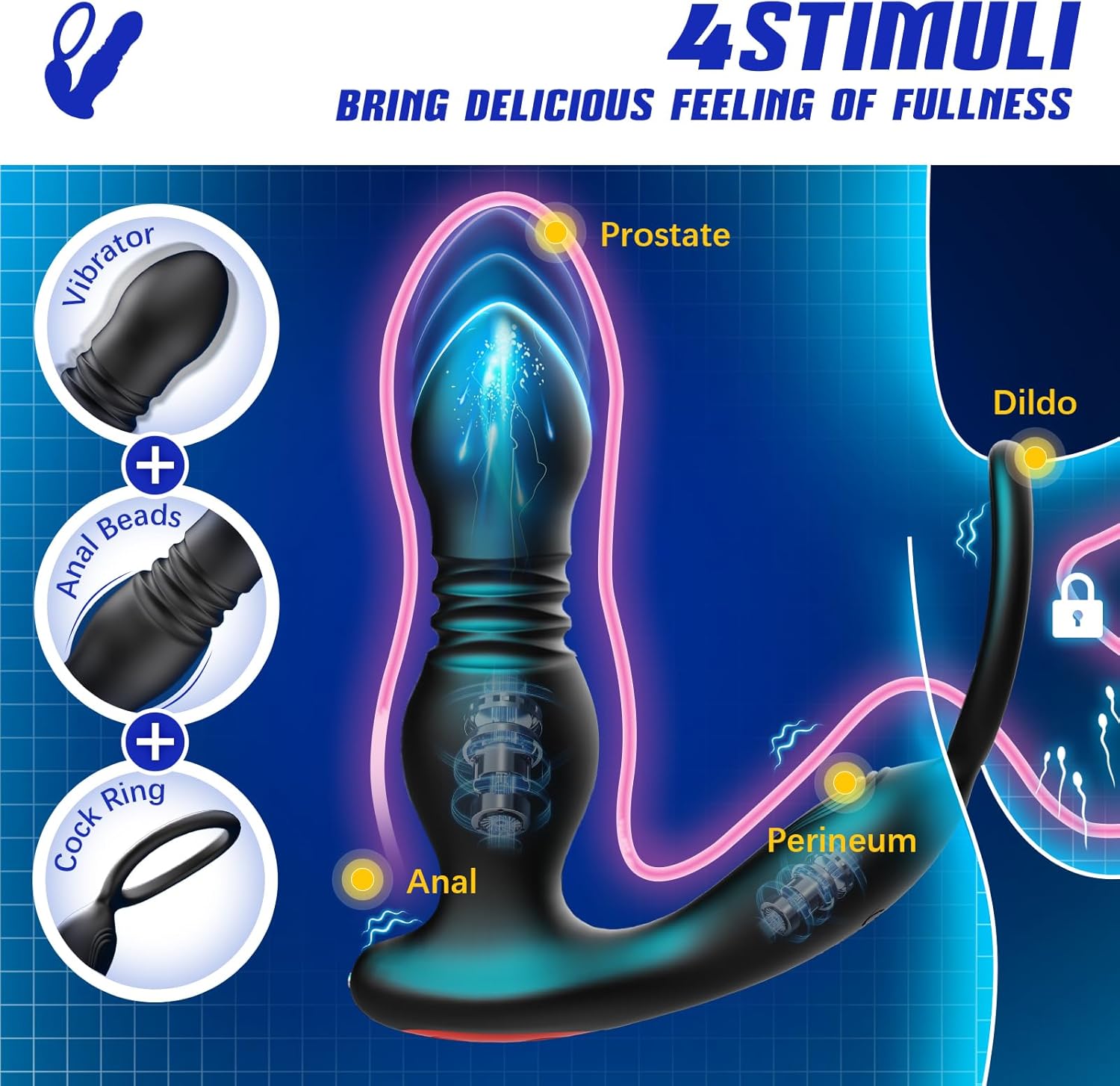 BEISAR Prostate Massager – Thrusting Anal Vibrator with 7 Modes & Cock Ring | P-Spot Massager with Remote Control Anal Beads in Pakistan