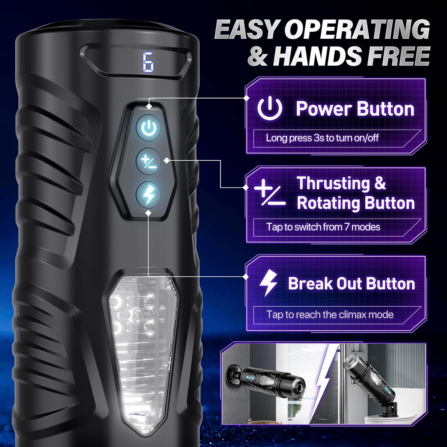 Male Masturbator – Hands-Free Automatic Stroker with 7 Thrusting & 7 Rotating Modes, LCD Display & Mounting Base in Pakistan