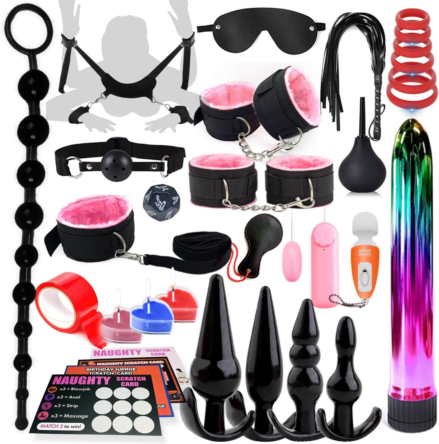 33-Piece Adult Bondage & Anal Play Set – Beginner to Advanced Silicone Plugs, Beads & Restraints for Couples in Pakistan