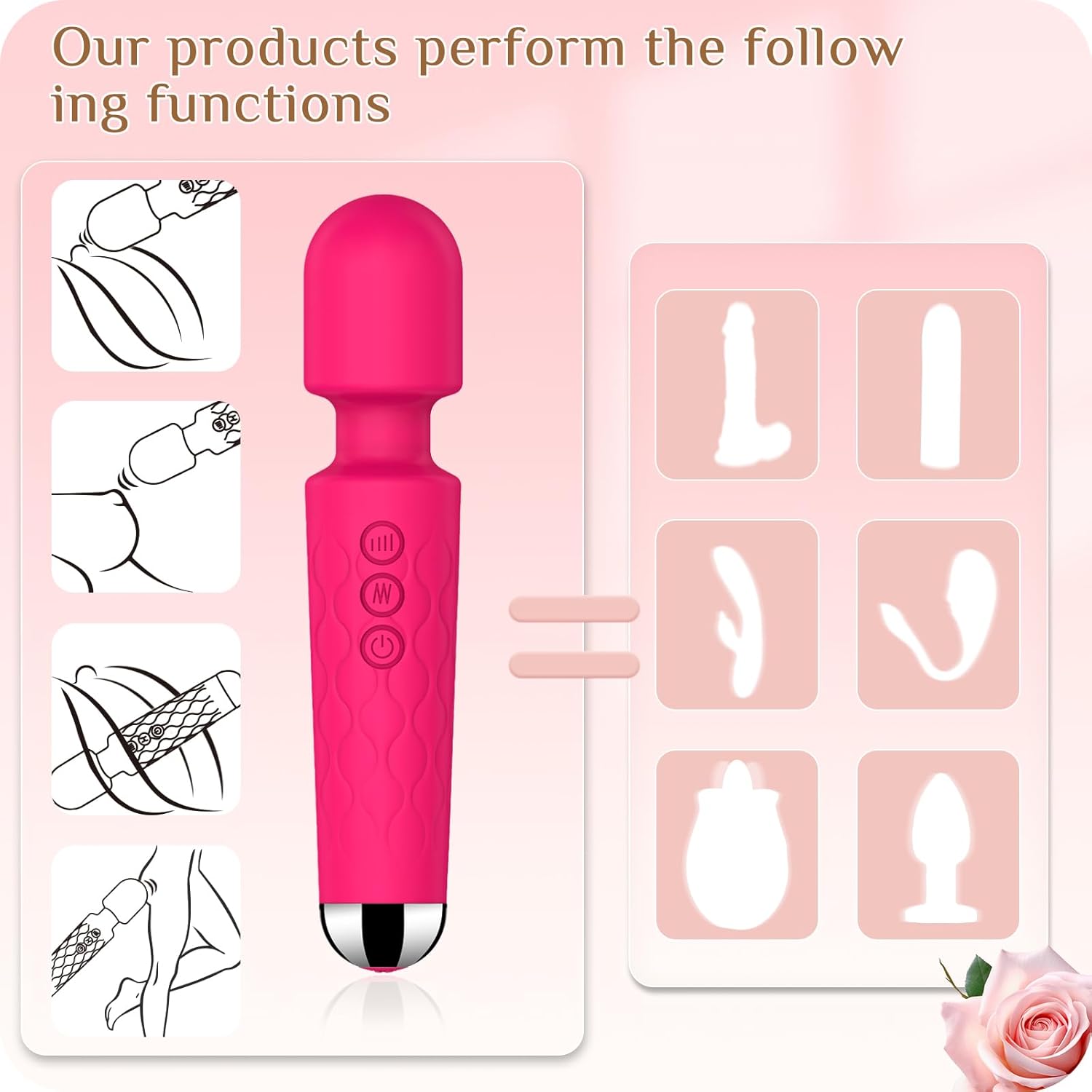 Vibrator Wand, Adult Sex Toy Wand, G Spot Dildo, Clit Vibrator, Sex Vibrators, Clitoris Stimulation, with 8 Speeds & 20 Patterns, Fully Waterproof, Vibrating Wand for Her Pleasure (Rose Red) in Pakistan