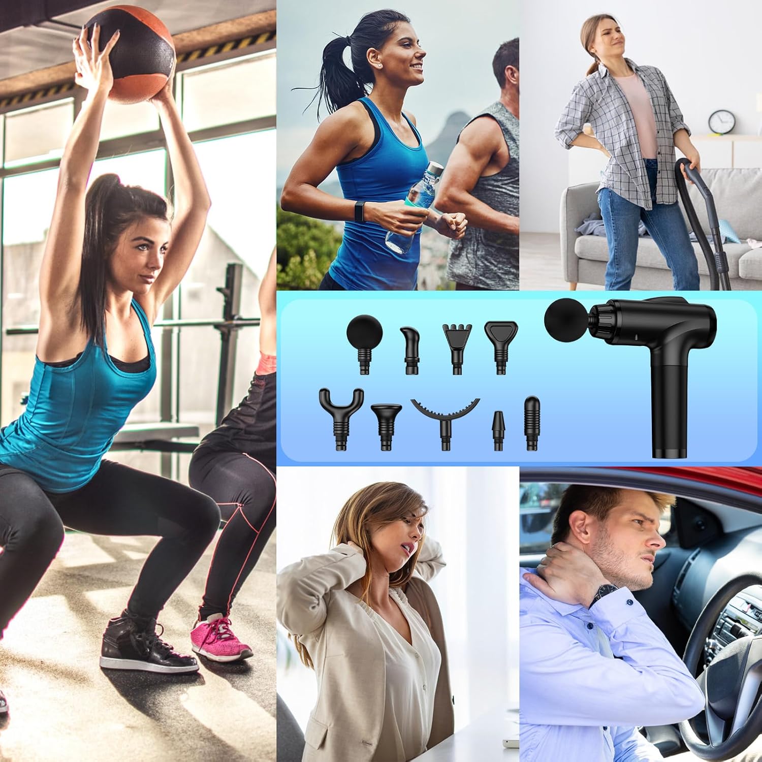 Deep Tissue Massage Gun | Electric Percussion Muscle Massager 30 Speed with 9 Attachments Online Available in Pakistan