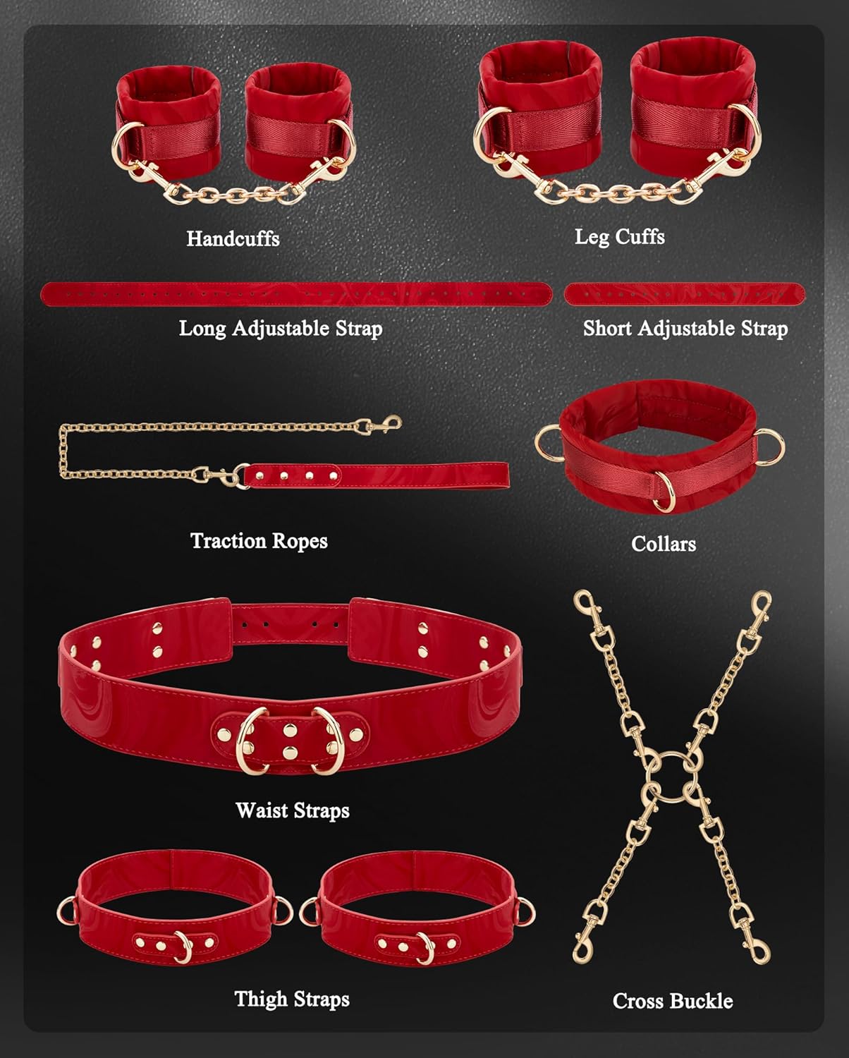 7-Piece Bondage & Restraint Set – Adjustable Neck, Wrist, Ankle & Thigh Cuffs with Straps for Couples in Pakistan