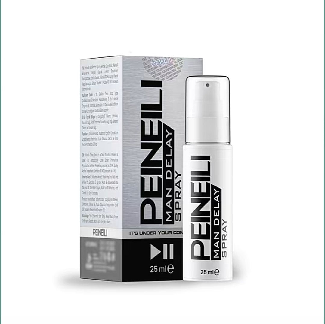 Penelli man delay spray bottle and packaging on a white background